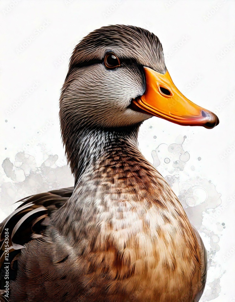 A duck on a white backdrop. Close up. A duck on a white backdrop. Close up.