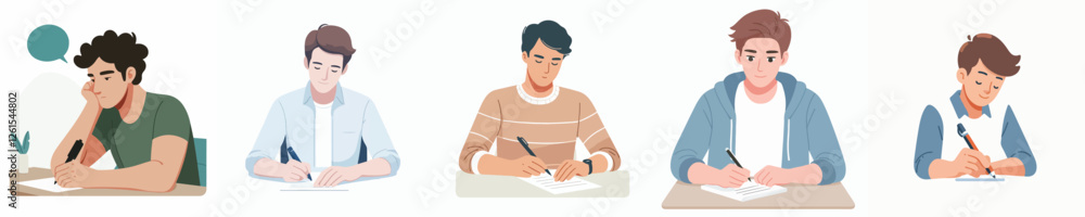 vector of young man writing vector of young man writing