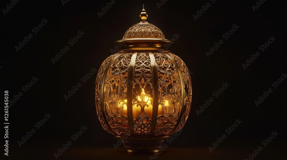 A golden lantern with intricate designs and glowing candles, symbolizing the spirit of Ramadan