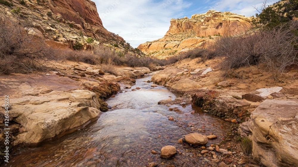 Obraz premium Serene Canyon Creek: A Tranquil Desert Oasis