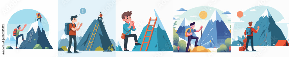 Fototapeta premium vector of young man climbing a mountain