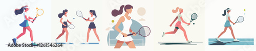 vector set of women playing tennis