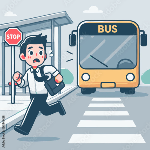 Businessman Running Late for Bus Illustration