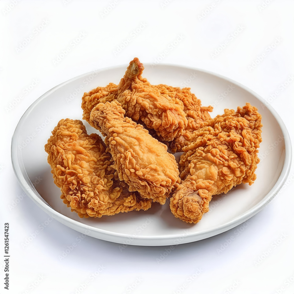 Fried crispy chicken in white plate isolated on white background with clipping path. Fried crispy chicken in white plate isolated on white background with clipping path.