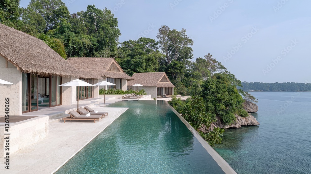Fototapeta premium Tropical infinity pool villas overlooking the sea