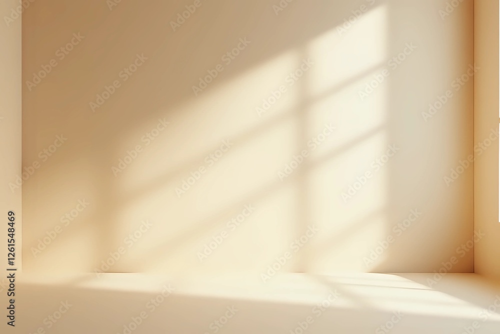 Fototapeta premium Abstract gradient beige studio background for product presentation. Empty room with shadows of window