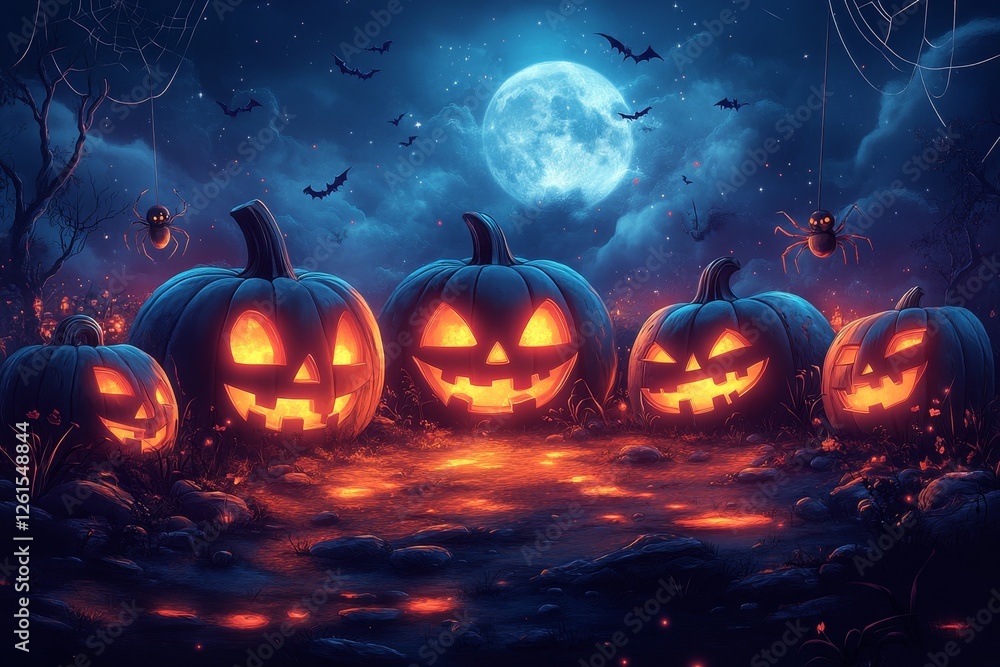 Fototapeta premium Jack-o'-lanterns glow on Halloween night