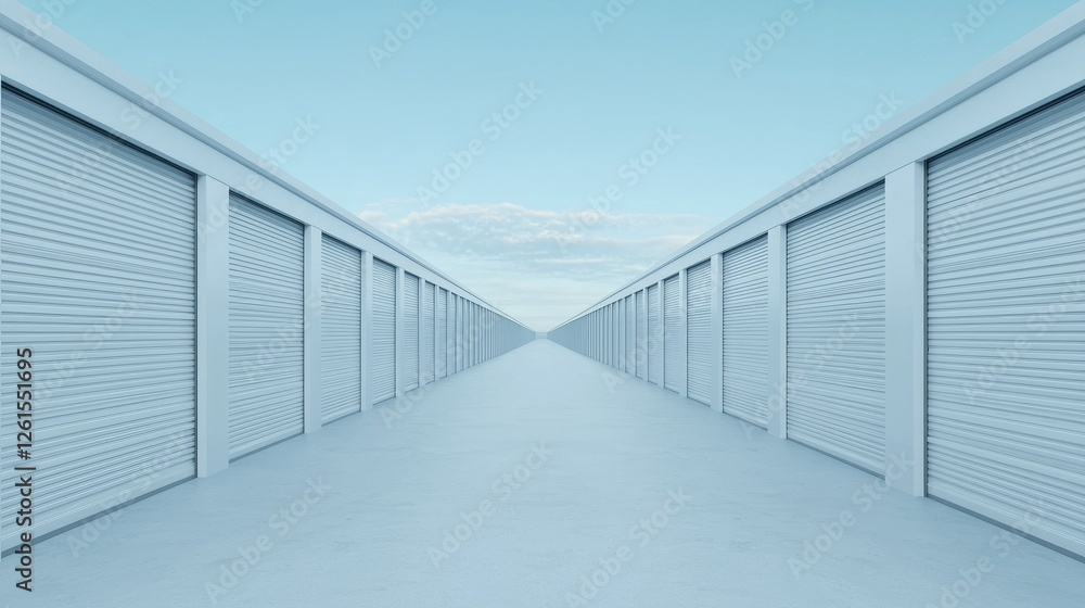 Fototapeta premium Storage units row, clear sky, outdoor, self-storage facility