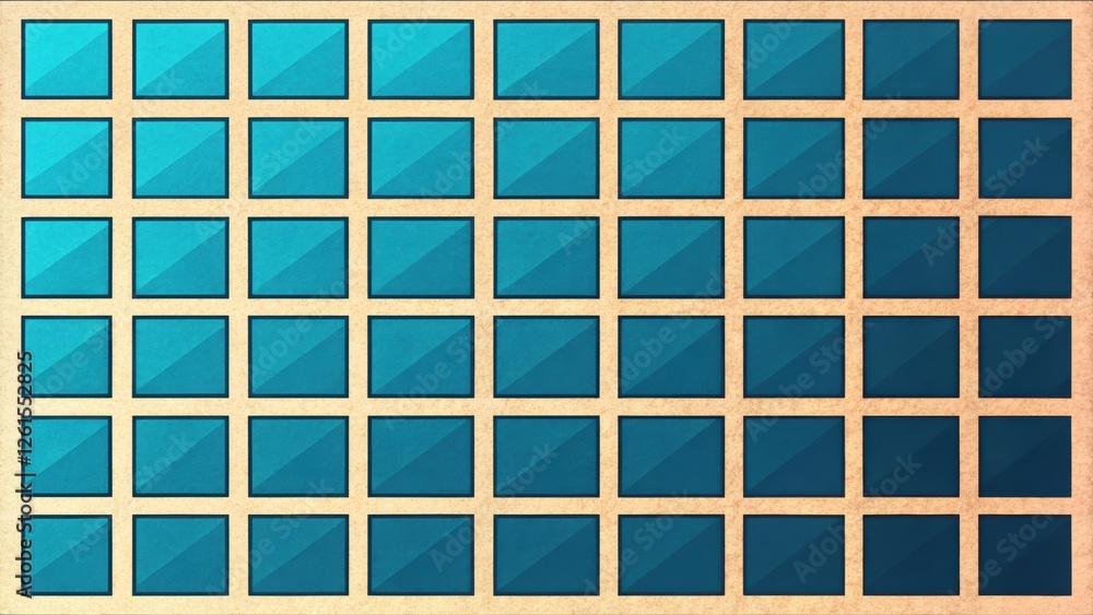 Grid of teal-colored square tiles on beige background Grid of teal-colored square tiles on beige background