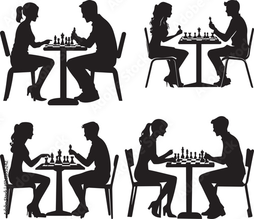 Silhouette of a couple playing chess together vector silhouette