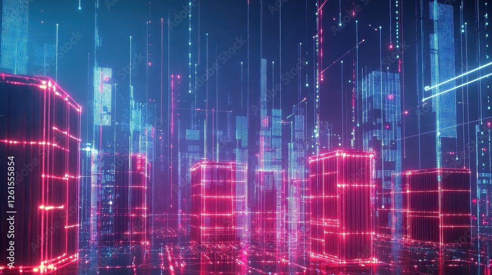 Shipping containers connected by digital lines, global e-commerce supply chain. Shipping containers connected by digital lines, global e-commerce supply chain.