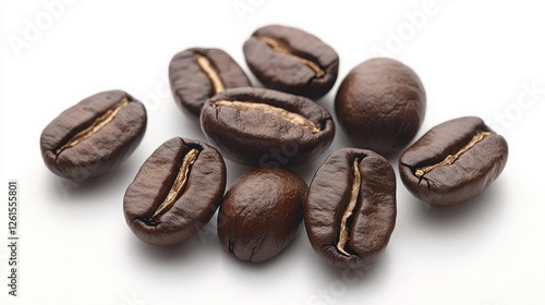 Freshly Roasted Coffee Beans on a White Background, Showcasing the Rich Color and Texture Ideal for Coffee Enthusiasts, Baristas, or Culinary Projects