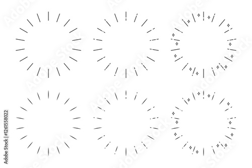 様々な形状をした線画の丸フレームのバリエーションイラスト