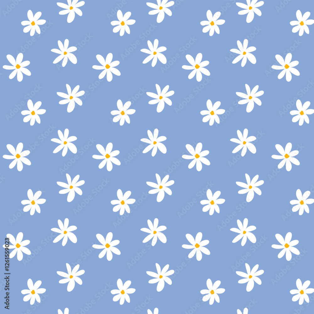 Cute seamless pattern with white flowers on blue background. Cute seamless pattern with white flowers on blue background.