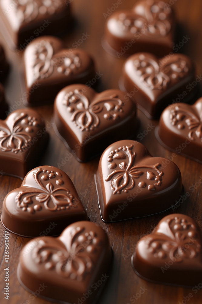 Chocolate hearts shaped sweets pattern background Chocolate hearts shaped sweets pattern background
