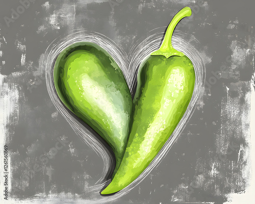 Artistic Representation of Heart-Shaped Green Peppers on a Grungy Background photo