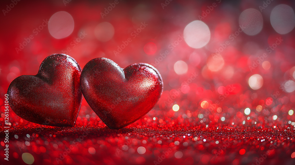 Glowing Hearts on Red Background Glowing Hearts on Red Background