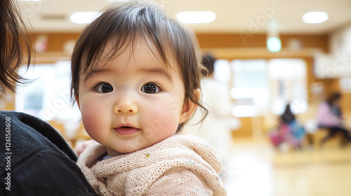 Close-Up of Baby Girl and Mother in Japanese Healthcare Facility.