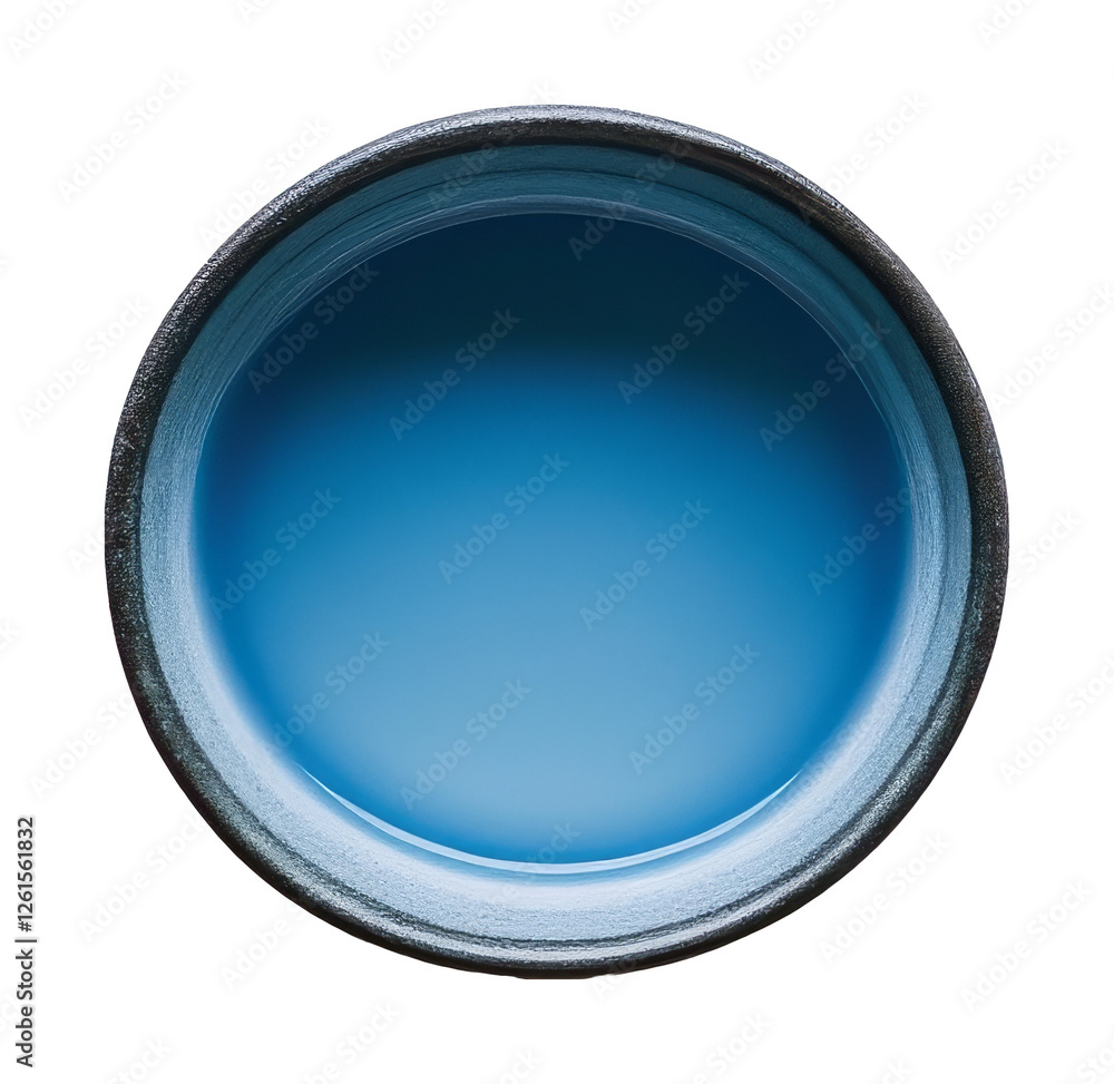 Ceramic bowl with blue glaze, top view. Minimalistic design concept Ceramic bowl with blue glaze, top view. Minimalistic design concept