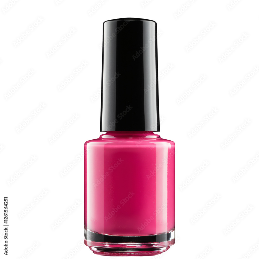 Vibrant Pink Nail Polish Bottle with Black Cap on Transparent Background Vibrant Pink Nail Polish Bottle with Black Cap on Transparent Background