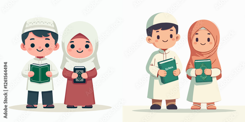 vector of muslim boys and girls carrying quran vector of muslim boys and girls carrying quran