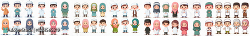 vector of children wearing muslim fashion uniforms