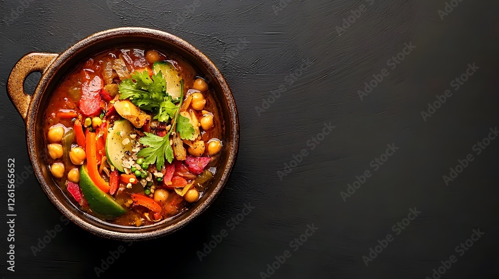 Bowl of hearty moroccan chickpea stew with vegetables and beans ready to serve Bowl of hearty moroccan chickpea stew with vegetables and beans ready to serve