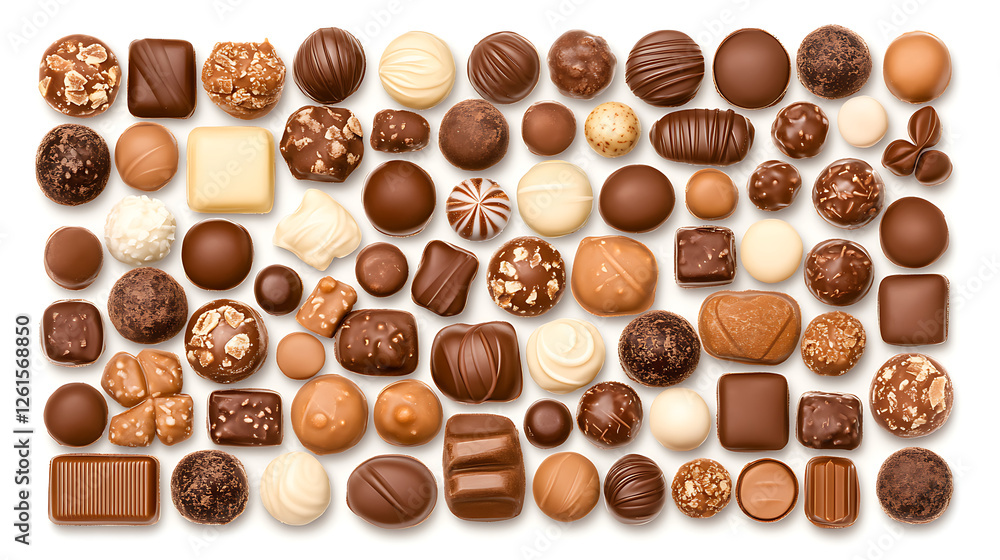 Fototapeta premium Assorted Chocolate Pieces An Array of Decadent Sweets A Delightful Selection of Confections and Truffles