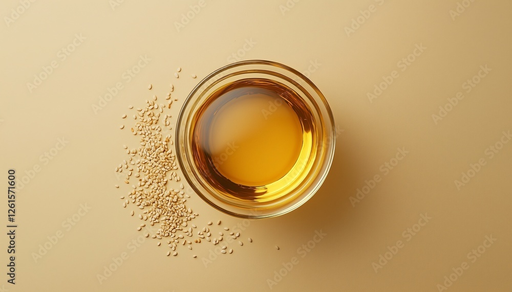 Sesame seed oil on glass bowl natural organic essential liquid water Sesame seed oil on glass bowl natural organic essential liquid water