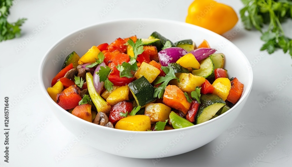 Mixing vegetable slice fried real food on bowl for healthy lifestyle Mixing vegetable slice fried real food on bowl for healthy lifestyle