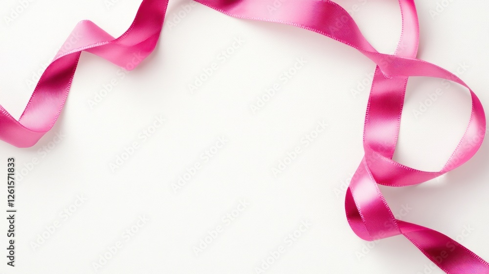 A vibrant pink ribbon elegantly arranged on a white background, ideal for decoration or gifts. A vibrant pink ribbon elegantly arranged on a white background, ideal for decoration or gifts.