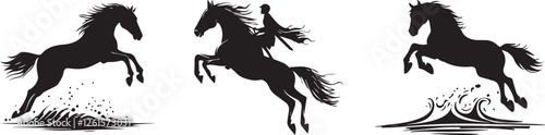 Silhouette of a horse leaping over a water jump vector silhouette