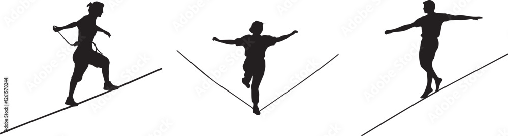 Fototapeta premium Silhouette of a tightrope walker balancing on a rope vector silhouette
