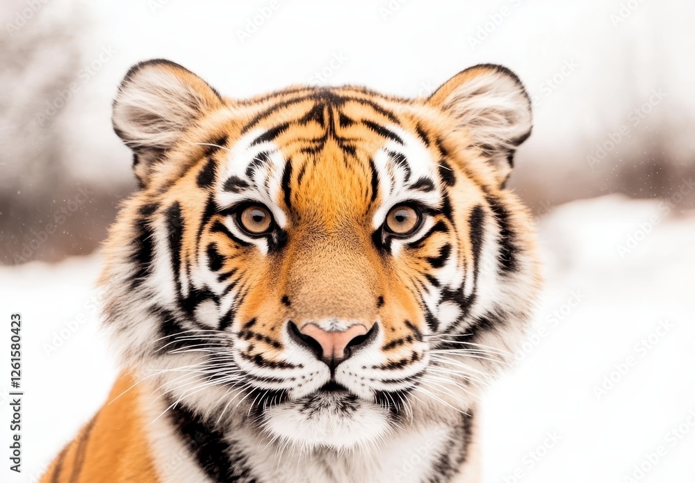 Naklejka premium Striking Close-Up of a Majestic Tiger on a Wintery Background