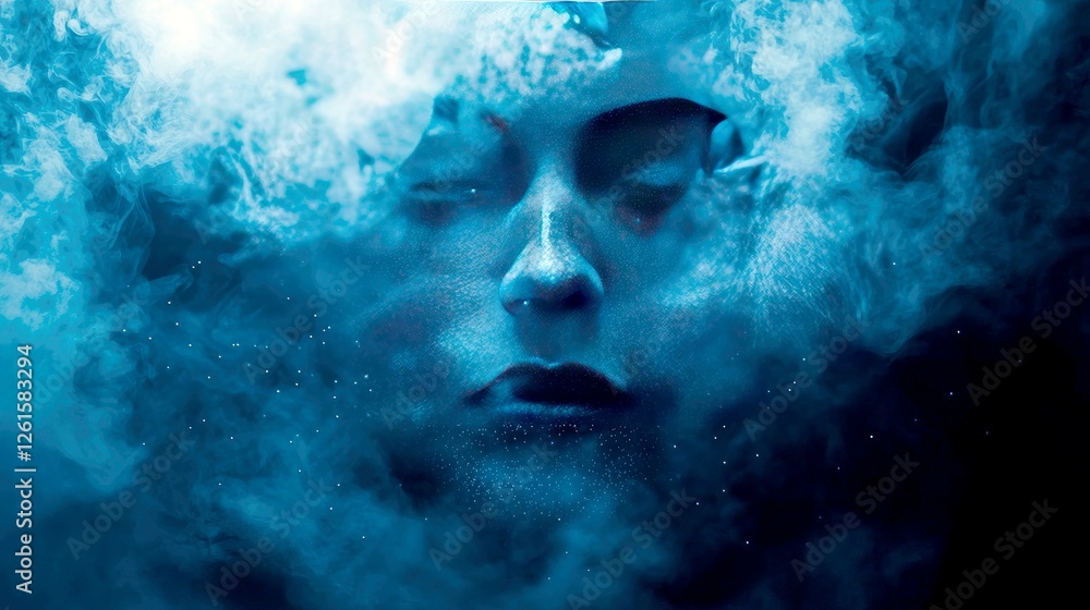 Enigmatic Face Emerging from a Blue Smoke Dream Enigmatic Face Emerging from a Blue Smoke Dream