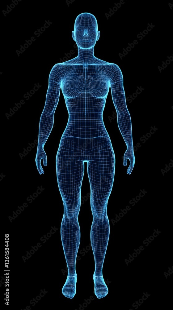 Blue wireframe male human model Blue wireframe male human model