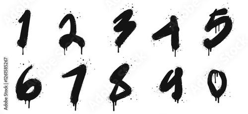 Spray painted graffiti of number on set. alphabet drip symbol. isolated on white background. vector illustration