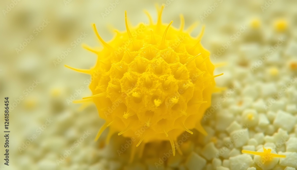 Stunning Microscopic Image of a Yellow Pollen Grain with Spines Stunning Microscopic Image of a Yellow Pollen Grain with Spines