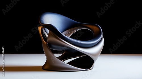 Futuristic Lounge Chair with Metallic Frame and Elegant Curving Design on Black Background