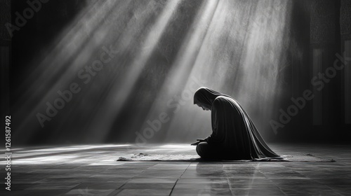 Praying Figure In Dramatic Light