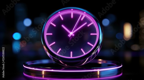 Neon Clock Timepiece on Illuminated Display Platform photo