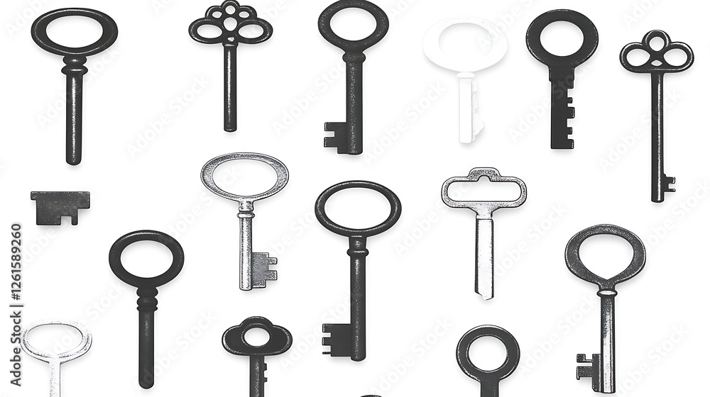 Collection of Antique Keys Pattern Background Historical Objects Treasure Unlock Safety Security Collection of Antique Keys Pattern Background Historical Objects Treasure Unlock Safety Security