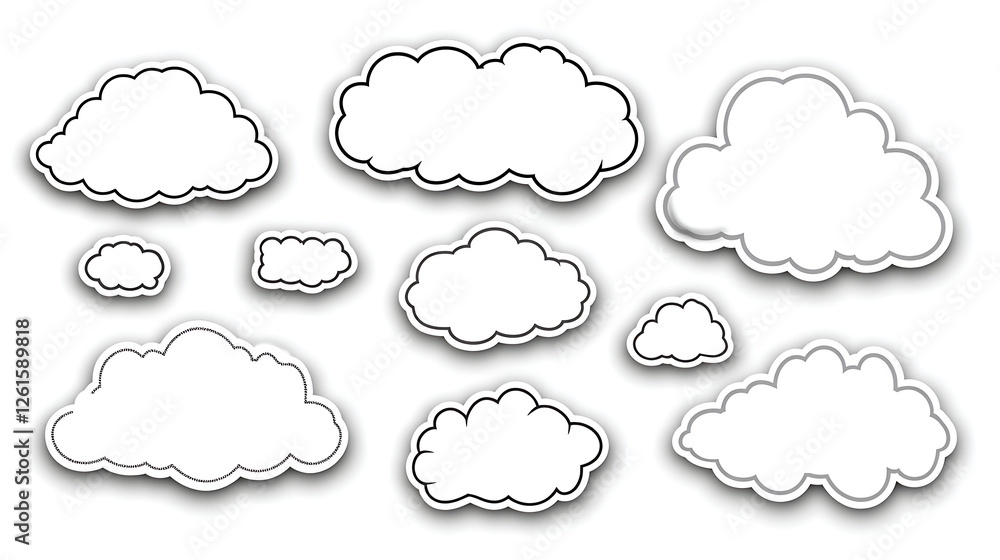 Collection of Outlined Clouds Floating in the Sky Weather Elements Decor and Sky Scape Illustration Collection of Outlined Clouds Floating in the Sky Weather Elements Decor and Sky Scape Illustration