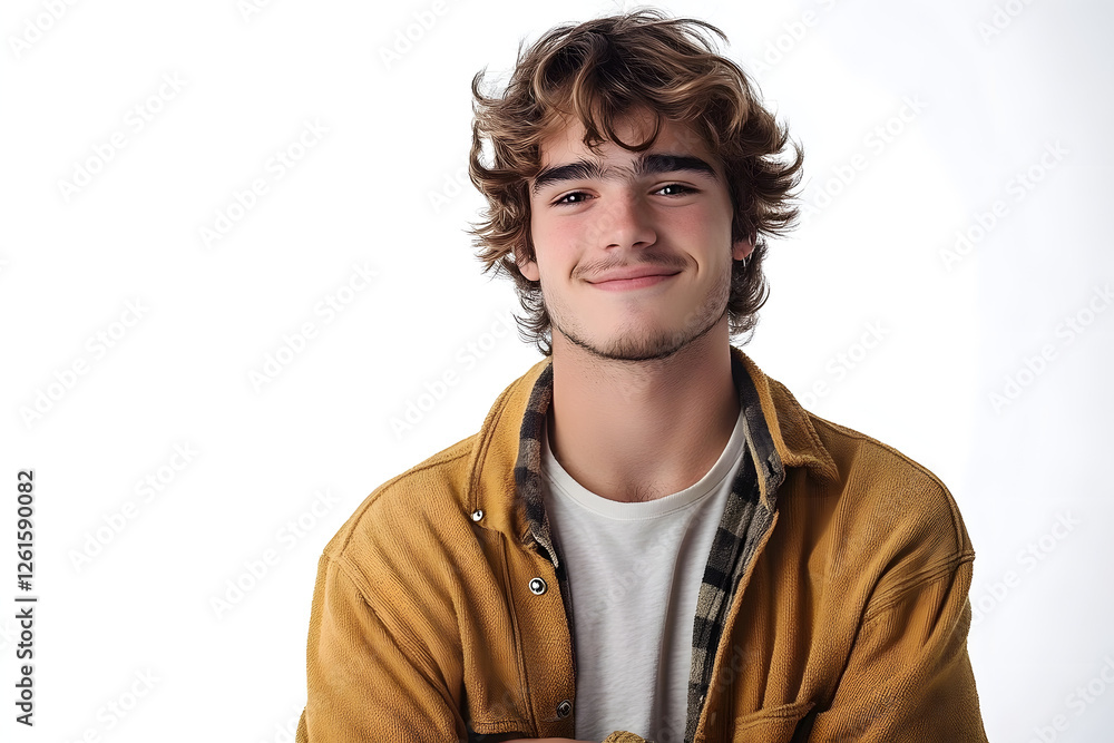 Smiling young man in casual attire, hands in pockets, isolated on white background Smiling young man in casual attire, hands in pockets, isolated on white background