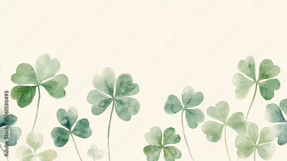 Fototapeta premium Watercolor Floral Shamrock Clover Field Illustration Art