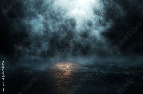Mysterious Dark Fog Scene with Glowing Ground