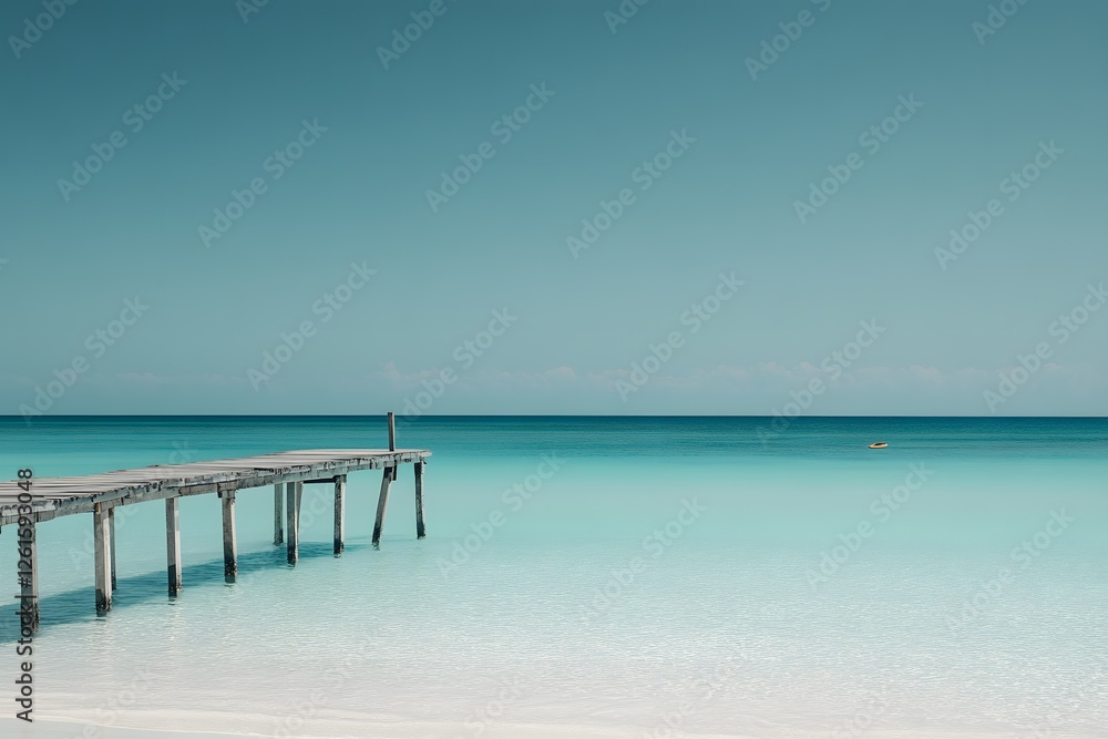 Tranquil wooden pier over turquoise ocean Tranquil wooden pier over turquoise ocean