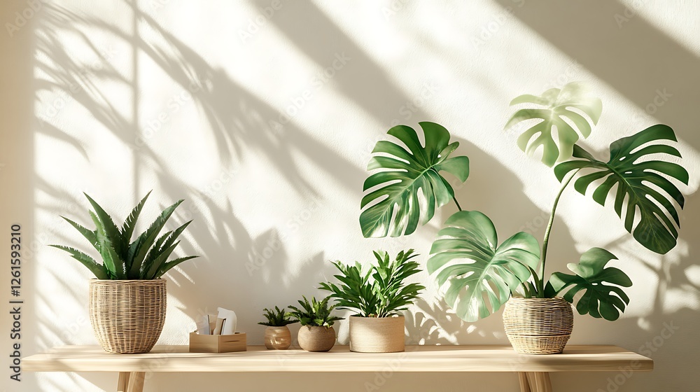 bright co-working space with wood desks and plants bright co-working space with wood desks and plants