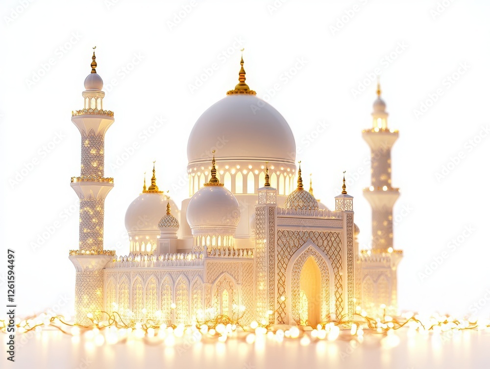 Obraz premium Eid Mubarak with festive lights isolated on white background