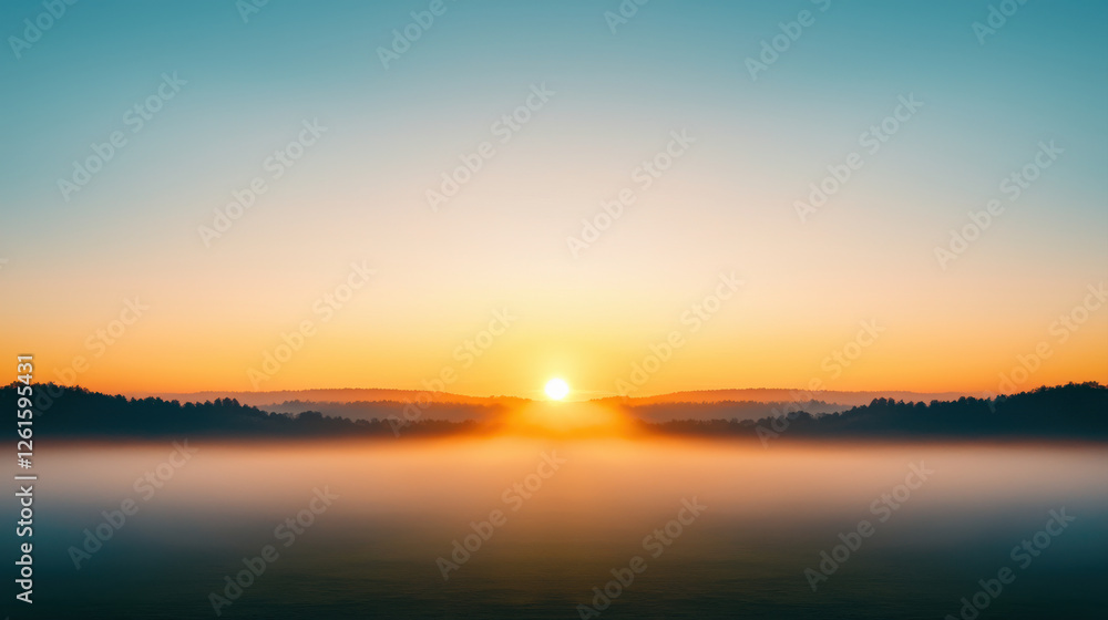 Obraz premium serene dawn sky with warm pastel glow and gentle sun rising over misty hills